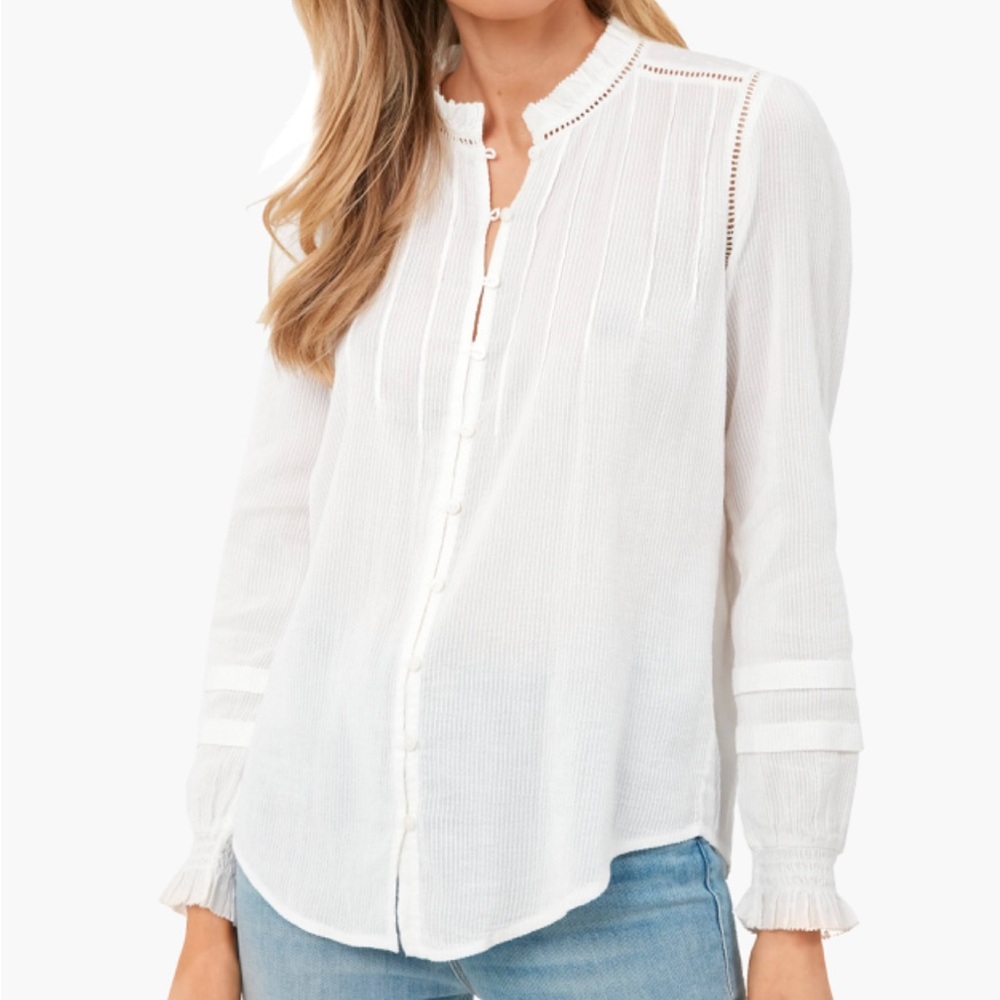 Faherty Organic Cotton Willa Pintuck Ruffle Blouse Size S